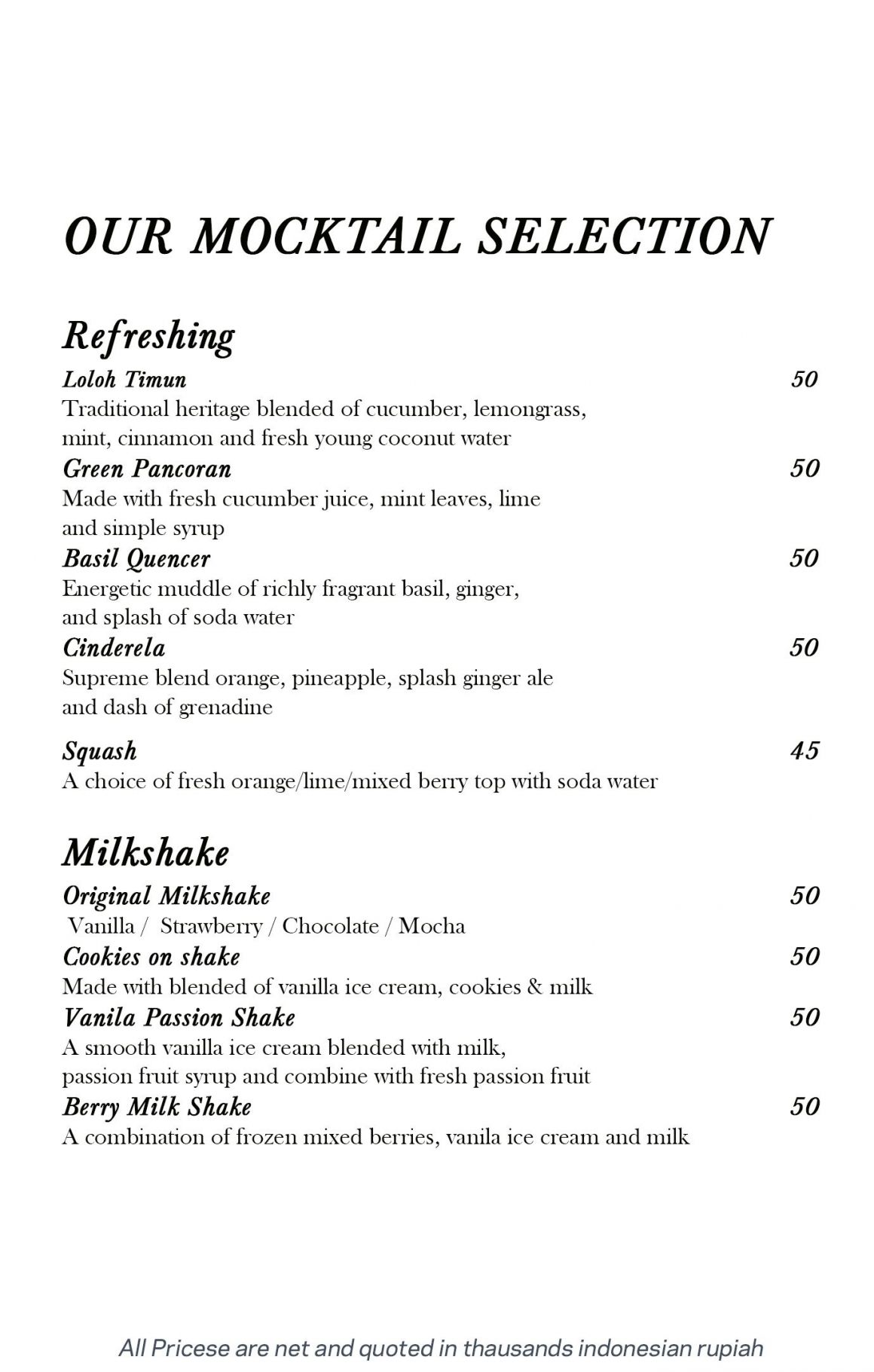 Lunch Beverage MenuSungai Restaurant